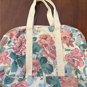 Vintage inspired Floral Canvas Tote Bag in Cream and Pink